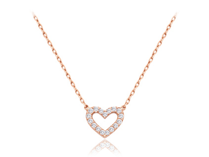 43594 minet zlaty nahrdelnik srdce z ruzoveho zlata s bilymi zirkony au 585 1000
