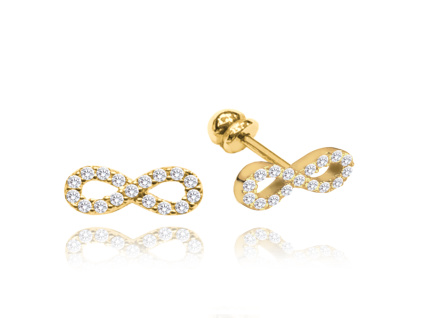 43711 minet zlate nausnice nekonecna na sroubek s bilymi zirkony au 585 1000