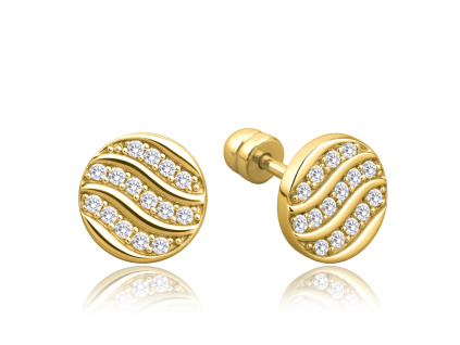 43804 minet elegantni zlate nausnice kolecka na sroubek s bilymi zirkony au 585 1000