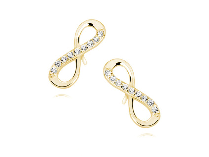 Strieborné náušnice NEKONEČNO ZLATÉ so vsadenými zirkónmi od Olivie.