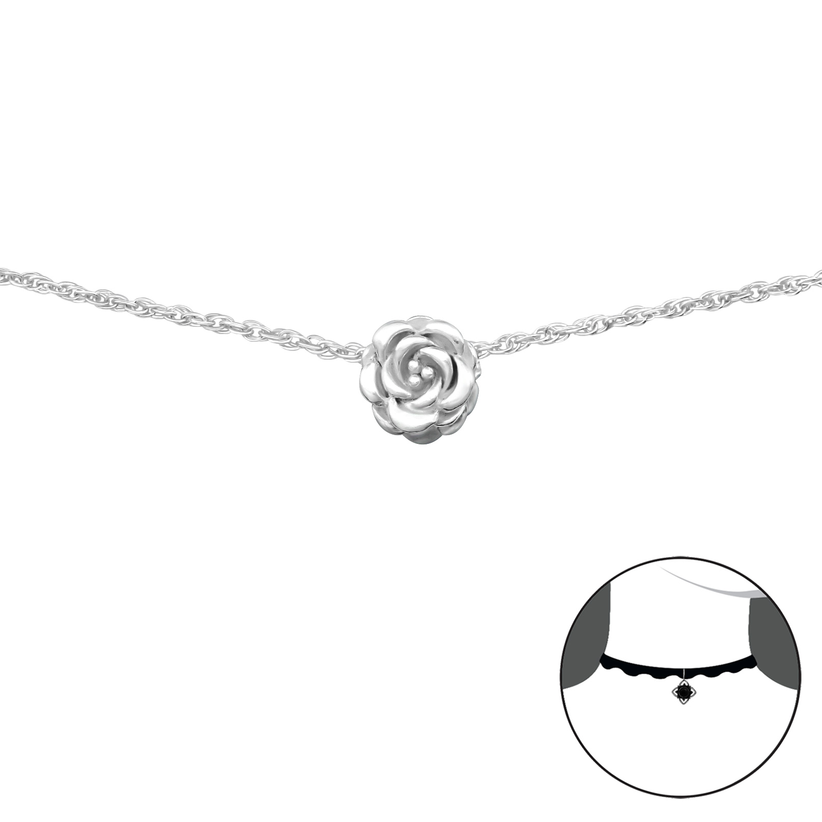 Olivie Choker retiazka STRIEBORNÁ RUŽE 2723