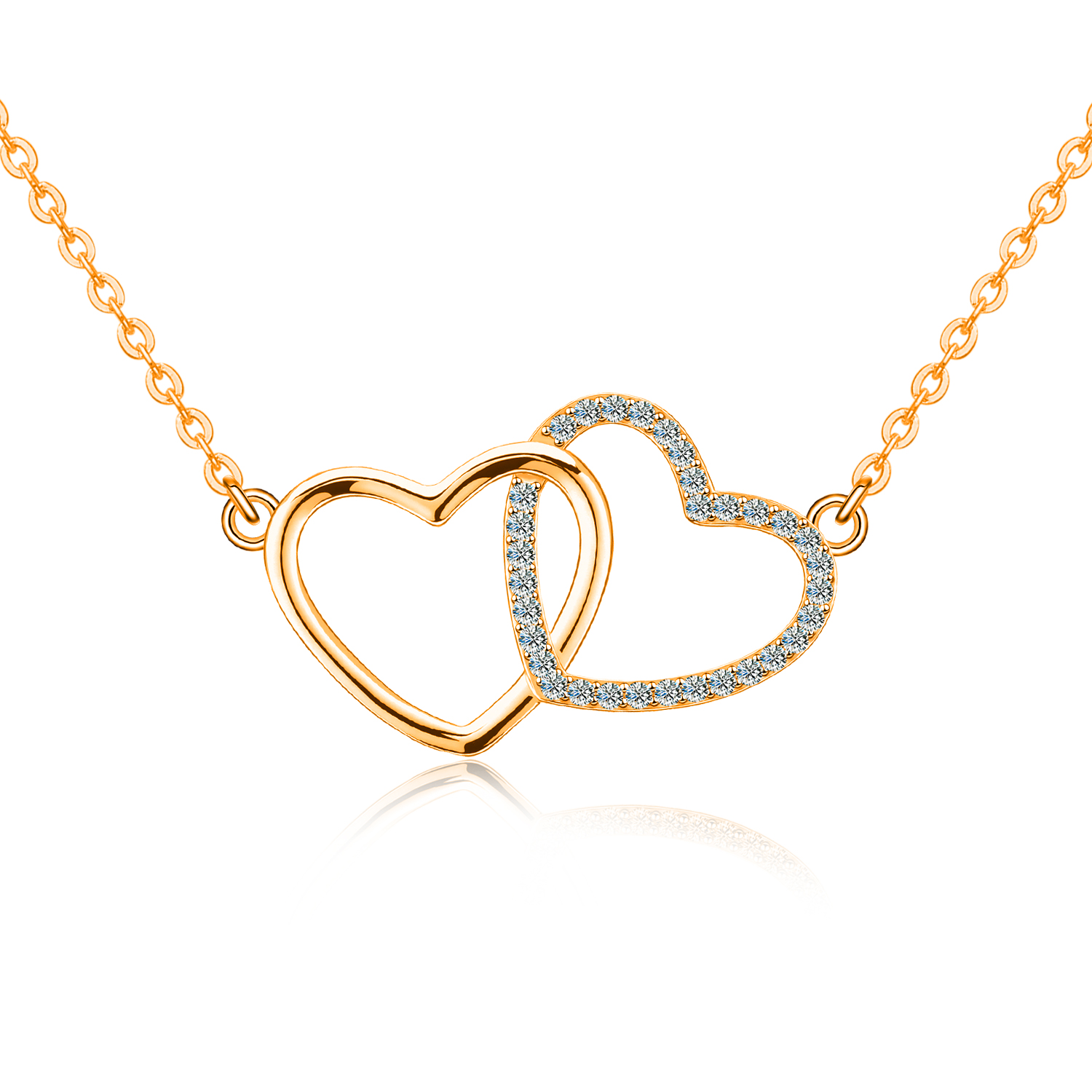 E-shop Olivie Stříbrný náhrdelník ROSE MOISSANITE DVĚ SRDCE 9808 Ag 925; ≤2,6 g.