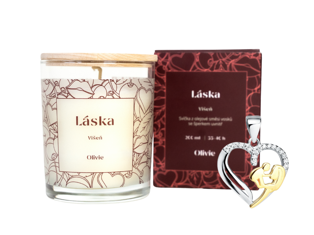E-shop Olivie Svíčka Láska se stříbrným přívěškem MAMINKA Ag 925; ≤1,4 g.