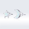 Strieborné opálové náušnice MESIAC A HVIEZDA
