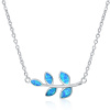 Strieborný opálový náhrdelník LEAF, list, vetvička, modrý opál. Darček pre ženu. Kúpite u OLIVIE.cz