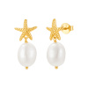 Strieborné náušnice MOŘE sú pozlátené 18K zlatom. Sladkovodná perla a morská hviezdica. .