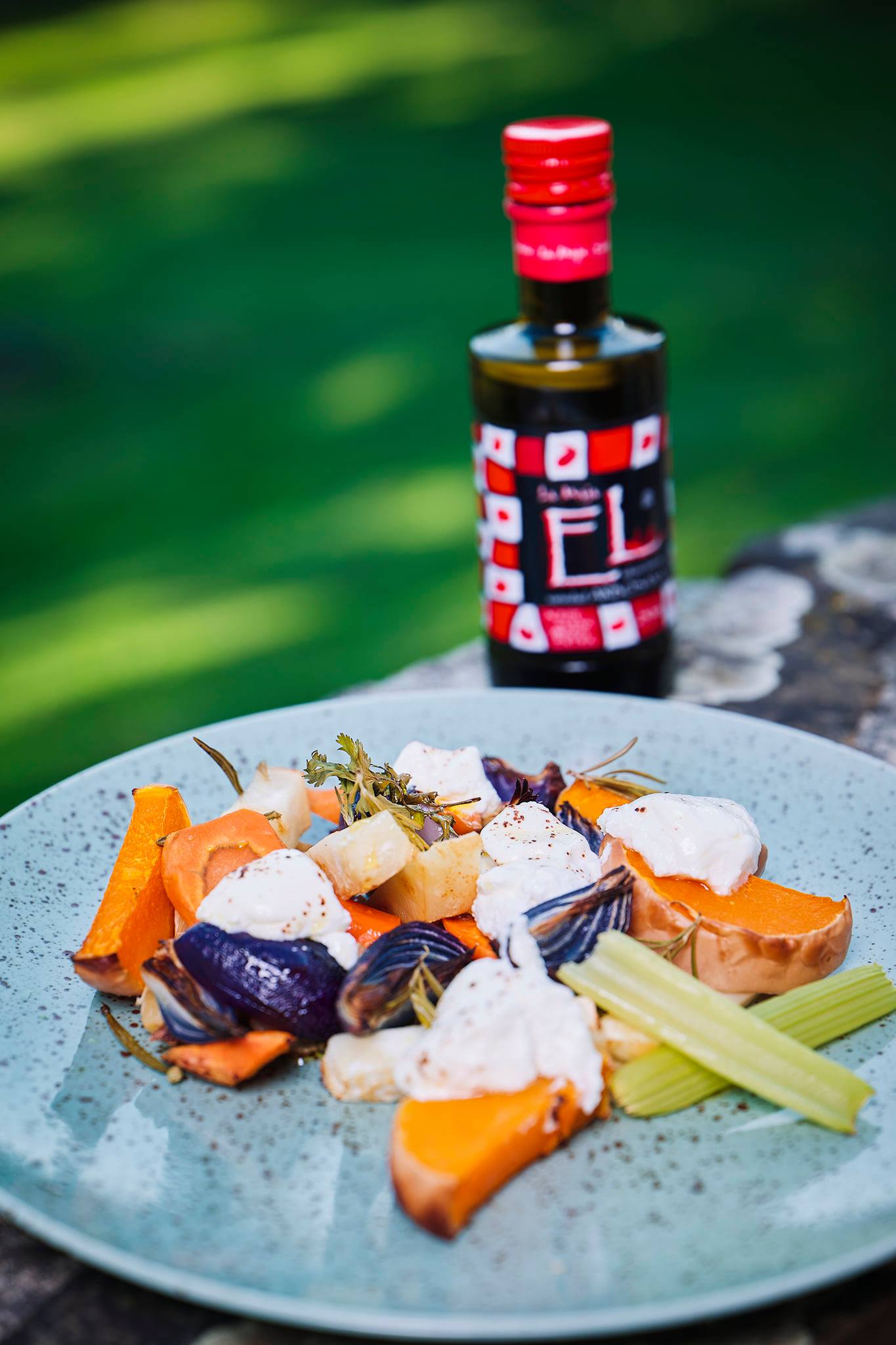 Pečená tekvica a koreňová zelenina s kozím syrom