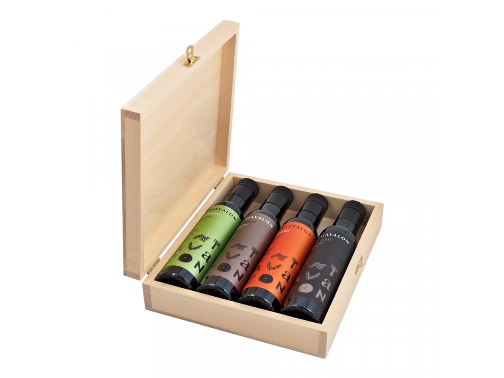 Luxusní dřevěná kazeta se sadou prémiových olivových olejů Chiavalon