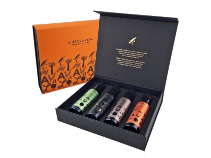 Prémiové olivové oleje Chiavalon 4 x 100 ml v oranžové dárkové kazetě