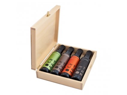 Dárkové balení olivových olejů Chiavalon 4 x 250 ml v dřevěné kazetě