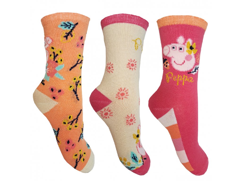 Prasátko Pepa - licence Dívčí ponožky - Prasátko Peppa VH0644, růžová/oranžová/smetanová Barva: Mix barev, Velikost: 31-34