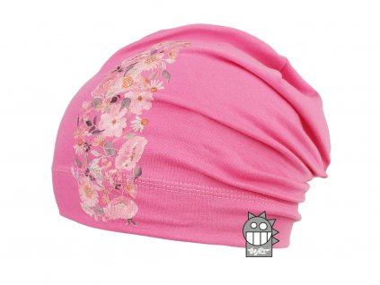 Bavlněná čepice Dráče - Polo 03, růžová kytičky