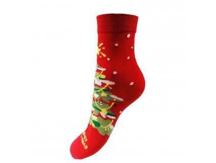 Dámské vánoční ponožky Aura.Via - SN7622, červená/vánoční stromek
