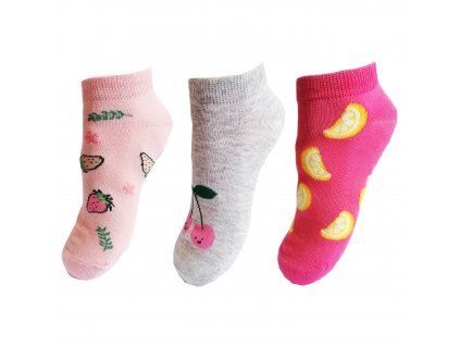 Dívčí kotníkové ponožky Aura.Via - GND8005, šedá/ sv. růžová/ neon. růžová