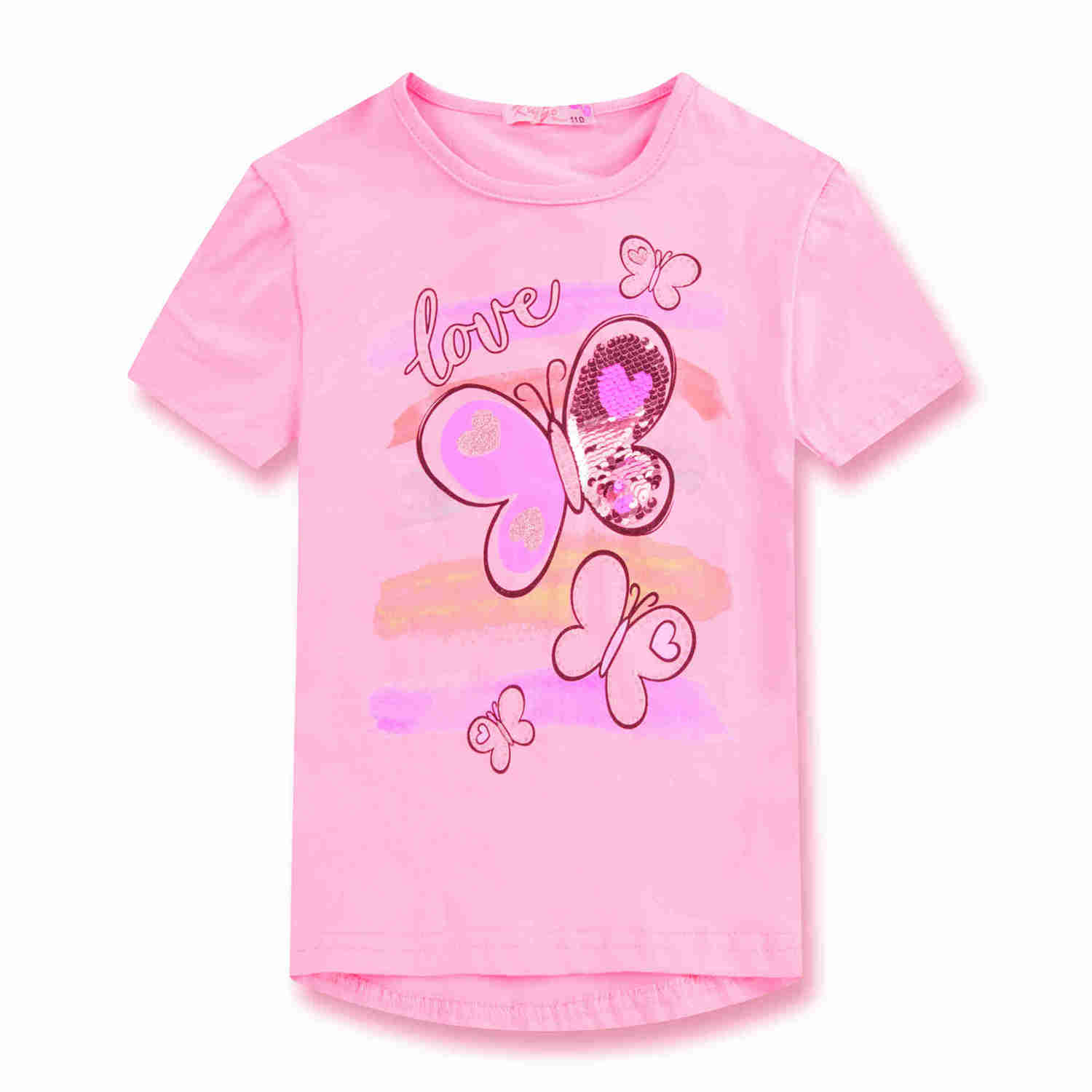 Dívčí triko s flitry - KUGO KT9865, vel.98-128 Barva: Růžová, 