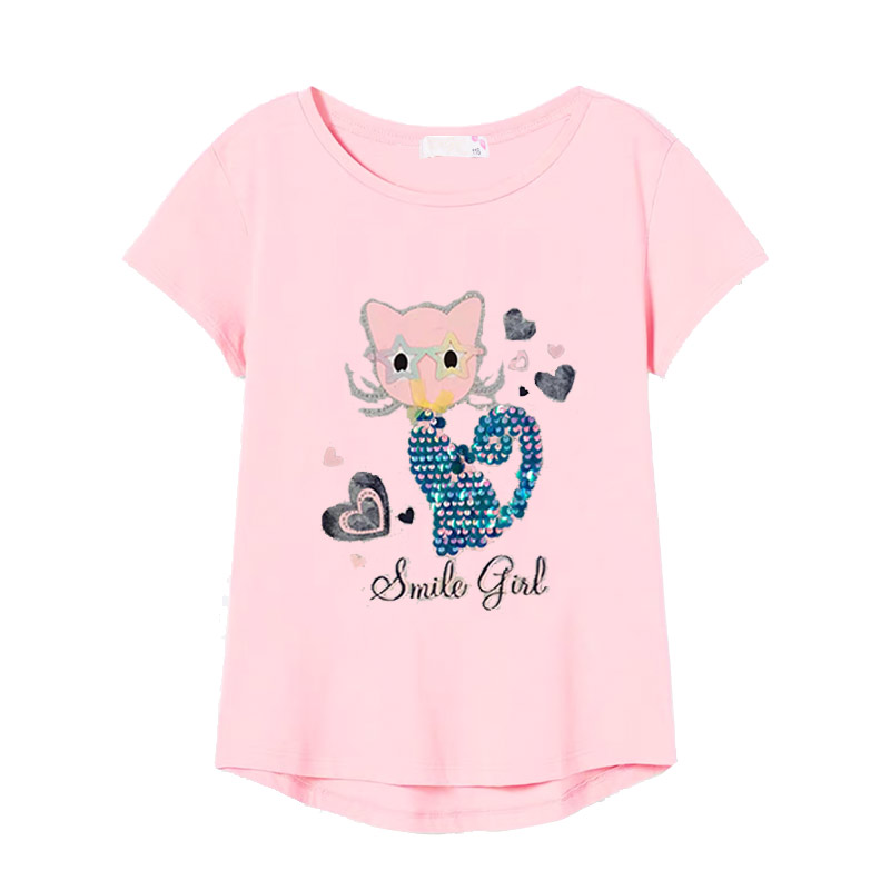 Levně Dívčí triko s flitry - KUGO MC1237, růžová světlá Barva: Růžová