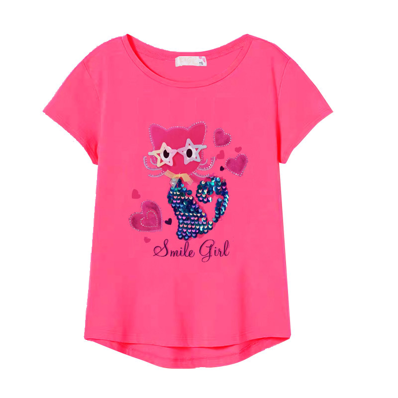 Dívčí triko s flitry - KUGO MC1237, růžová sytě Barva: Růžová sytě, Velikost: 98