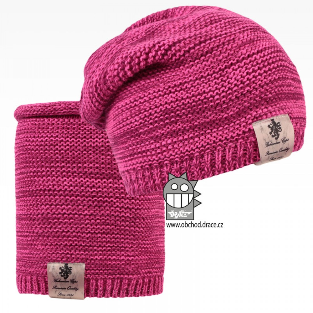 Čepice pletená a nákrčník Dráče - Colors set 25, růžový melír Barva: Růžová, Velikost: 48-50