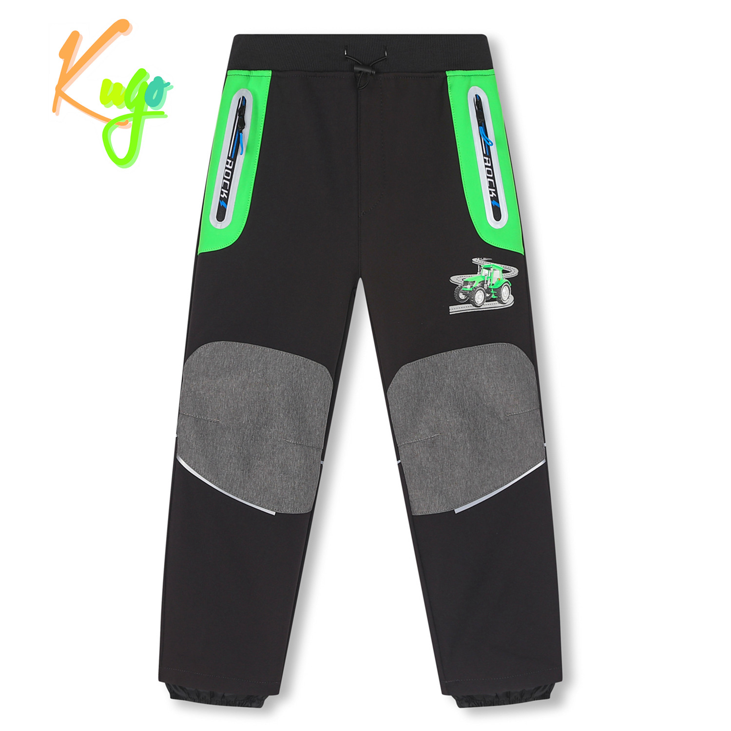 Chlapecké softshellové kalhoty, zateplené - KUGO HK2512, tmavě šedá / zelená aplikace Barva: Šedá tmavě, Velikost: 98