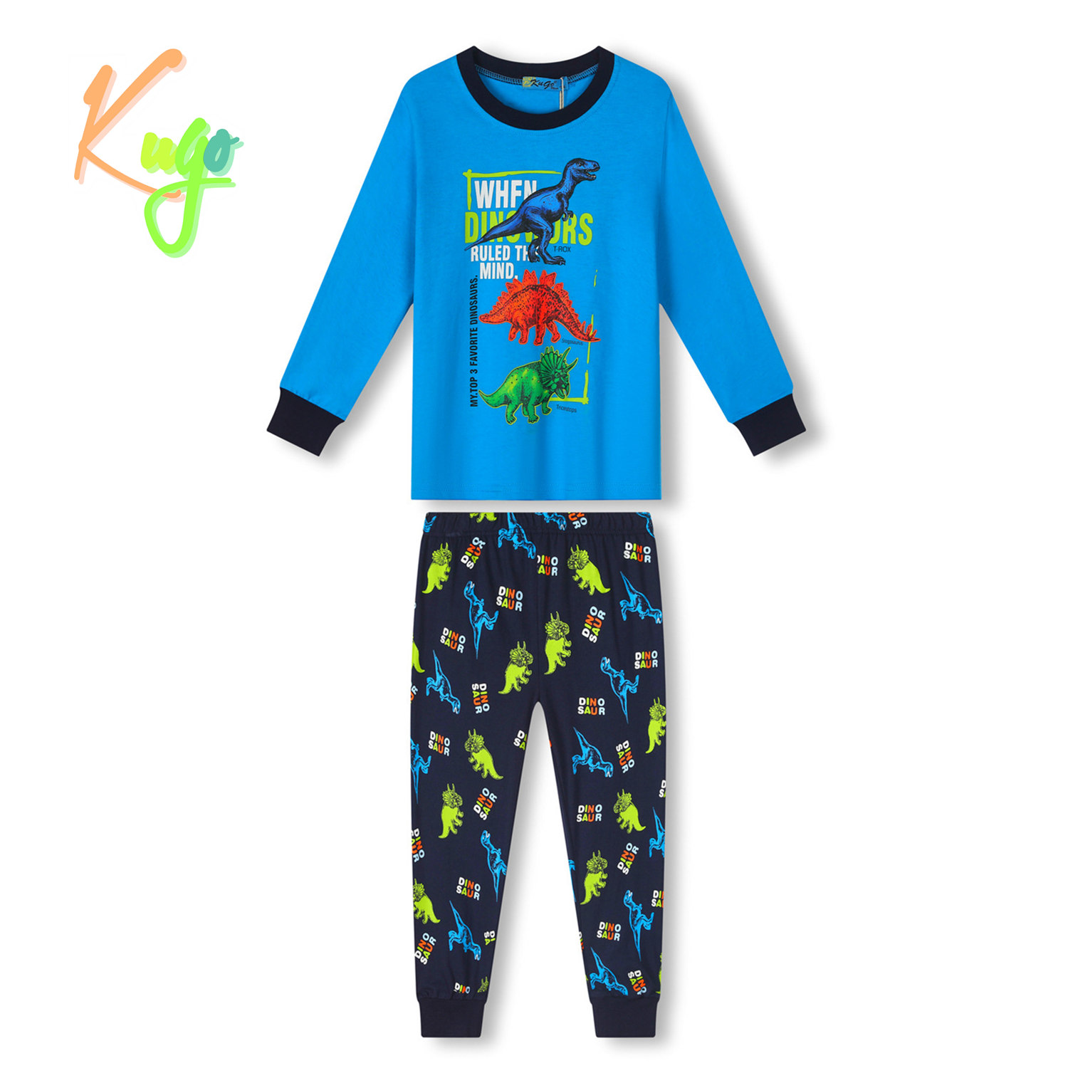 Levně Chlapecké pyžamo - KUGO MP3776, tyrkysová/ tmavě modrá Barva: Tyrkysová