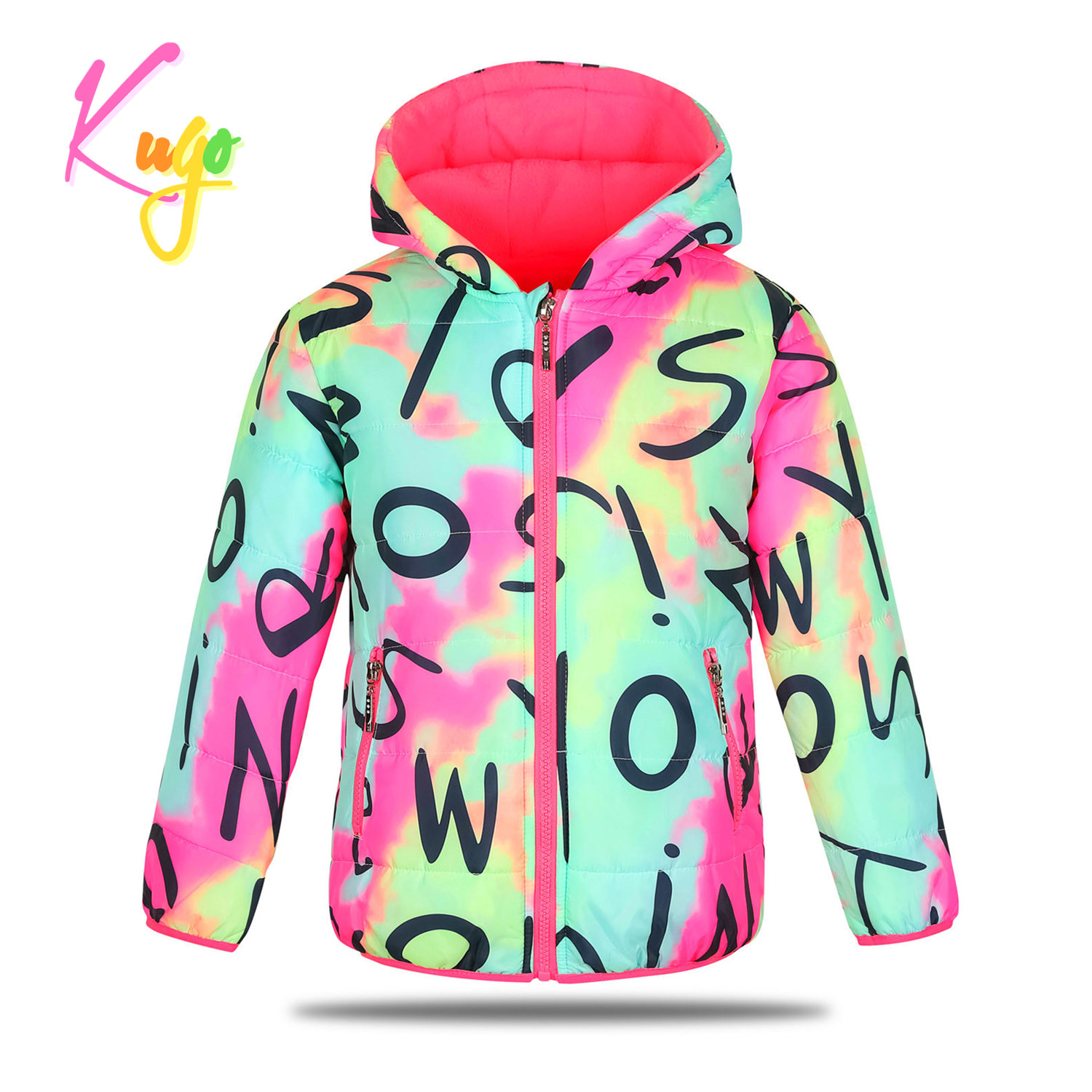 Dívčí zimní bunda - KUGO KM9981, batika/ růžové zipy Barva: Mix barev, Velikost: 164