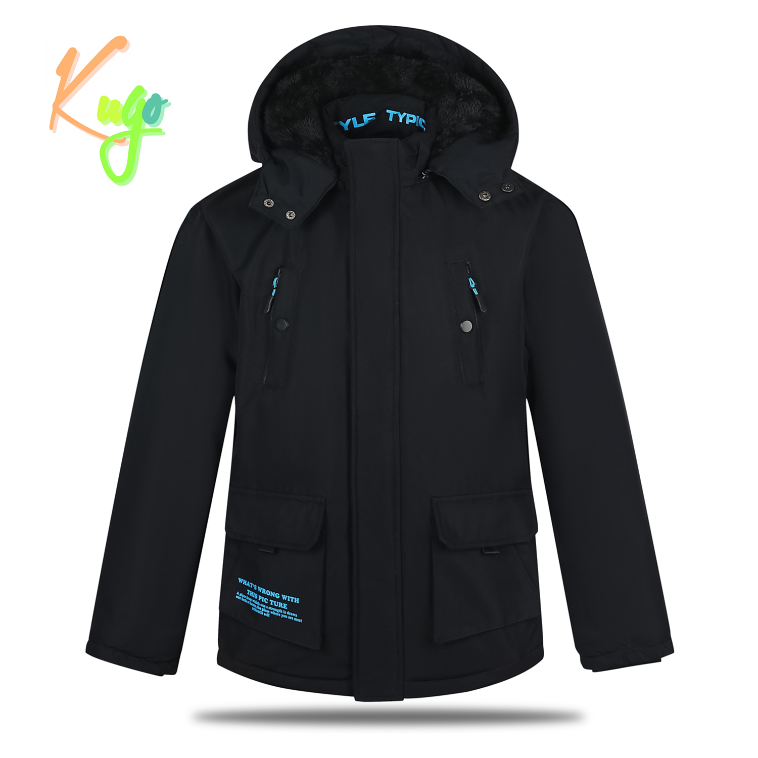 Chlapecká zimní bunda - KUGO BU607, tmavě modrá Barva: Modrá tmavě, Velikost: 152