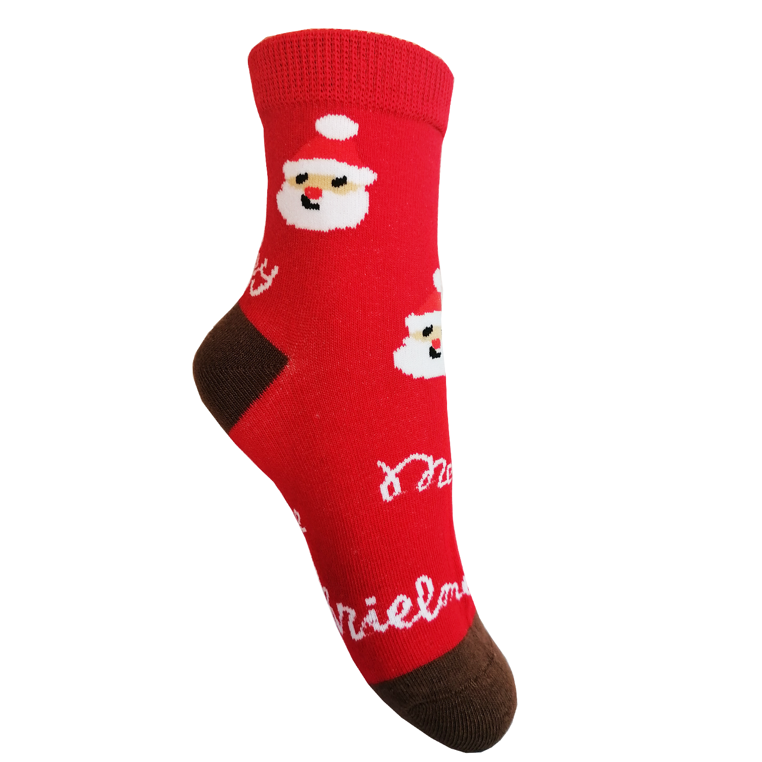 Levně Dětské vánoční ponožky Aura.Via - SG9102, červená/ hnědá pata Barva: Červená