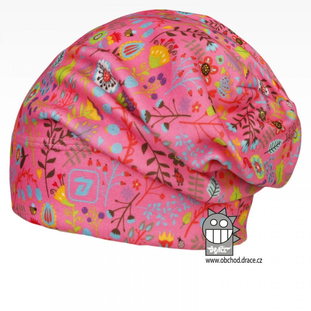 Flísová čepice Dráče - Yetti 12, růžová, kytičky Barva: Růžová, Velikost: 50-52