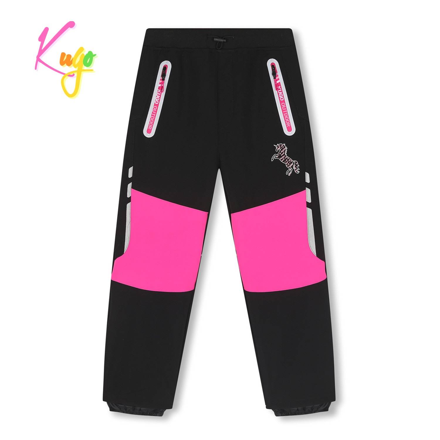 Dívčí softshellové kalhoty, zateplené - KUGO HK2516, černá / růžové zipy Barva: Černá, Velikost: 128