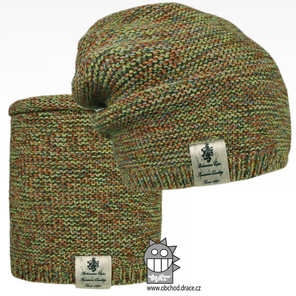 Čepice pletená a nákrčník Dráče - Colors set 34, zelená melír Barva: Zelená, Velikost: 52-54