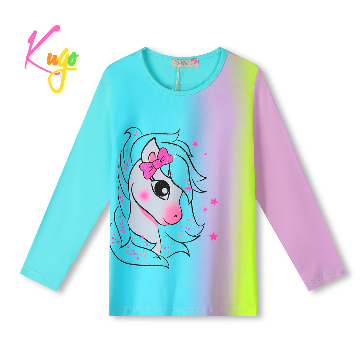 Dívčí tričko - KUGO PC3813, tyrkysová/fialková/signální Barva: Tyrkysová, Velikost: 110