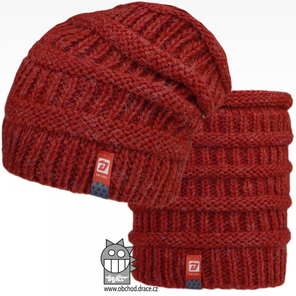 Pletená čepice a nákrčník Dráče - Etna 10, terakota Barva: Hnědá, Velikost: 52-54