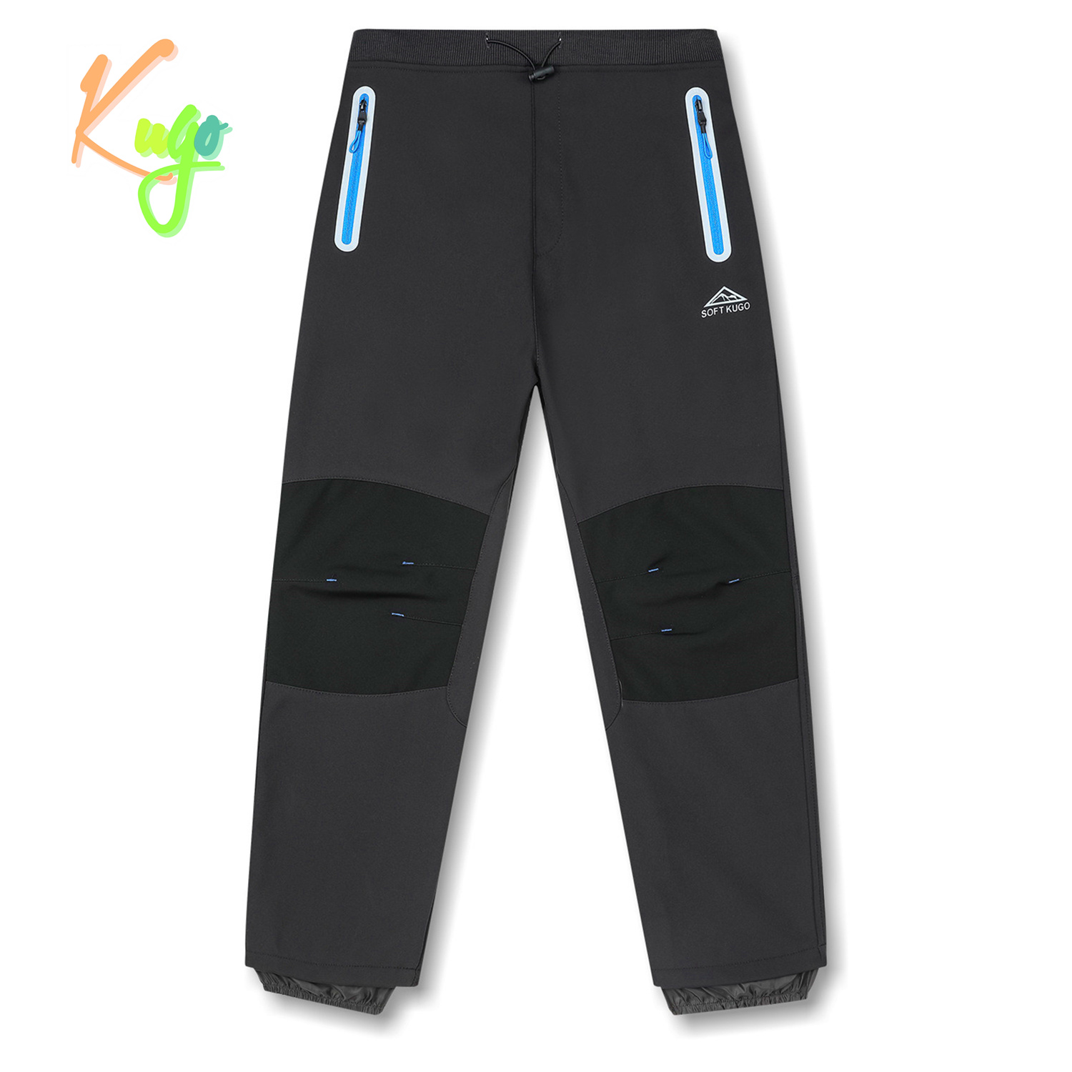 Levně Chlapecké softshellové kalhoty, zateplené - KUGO HK1807, tmavě šedá/modré zipy Barva: Šedá