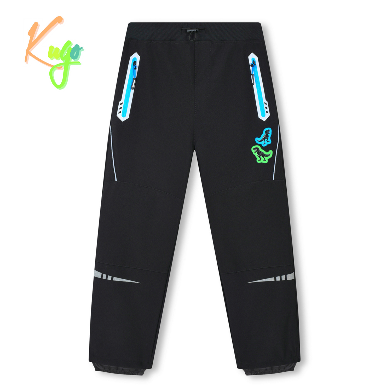 Levně Chlapecké softshellové kalhoty - KUGO HK3116, černá / tyrkysové zipy Barva: Černá