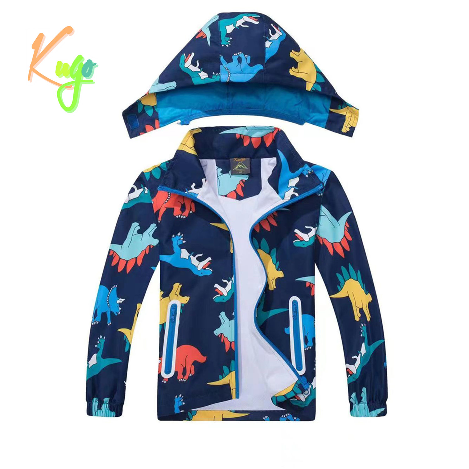 Chlapecká jarní, podzimní bunda - KUGO B2849, tmavě modrá / dinosaurus Barva: Modrá tmavě, Velikost: 122