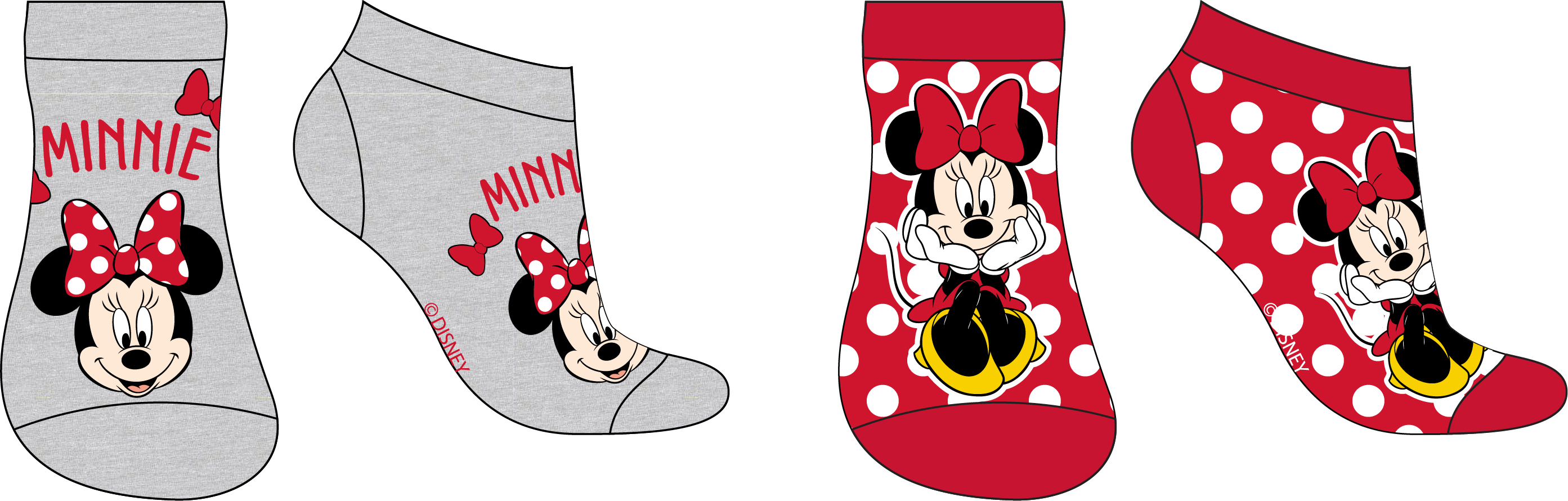 Minnie Mouse - licence Dívčí kotníkové ponožky - Minnie Mouse 5234A326,šedá / červená Barva: Mix barev, Velikost: 23-26