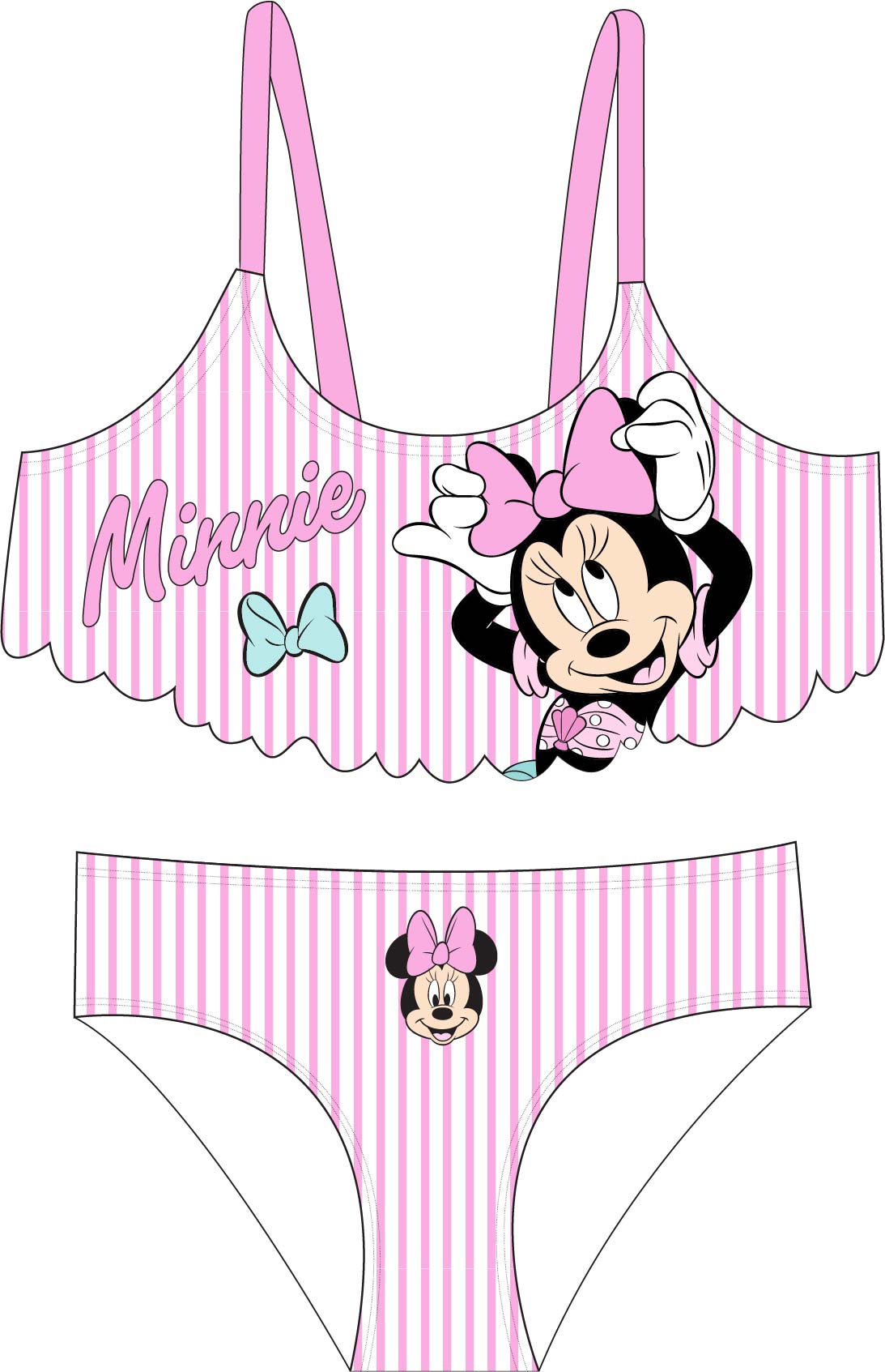 Levně Minnie Mouse - licence Dívčí bikiny - Minnie Mouse 5244A114, bílá / růžový proužek Barva: Růžová