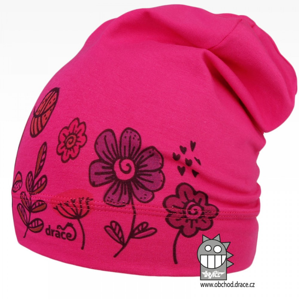 Bavlněná čepice Dráče - Polo 60, růžová, květy Barva: Růžová, Velikost: 52-54