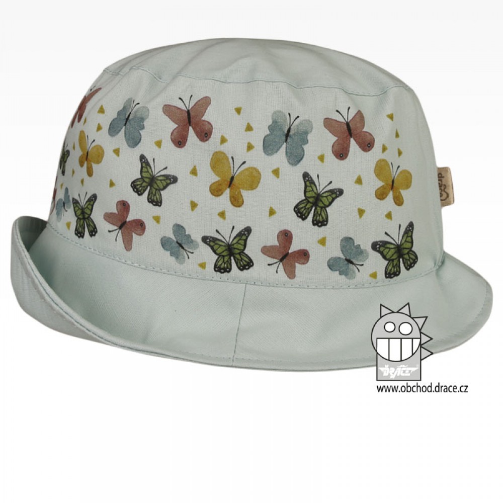 Levně Bavlněný letní klobouk Dráče - Mallorca 23, zelinkavá, motýlci Barva: Zelinkavá