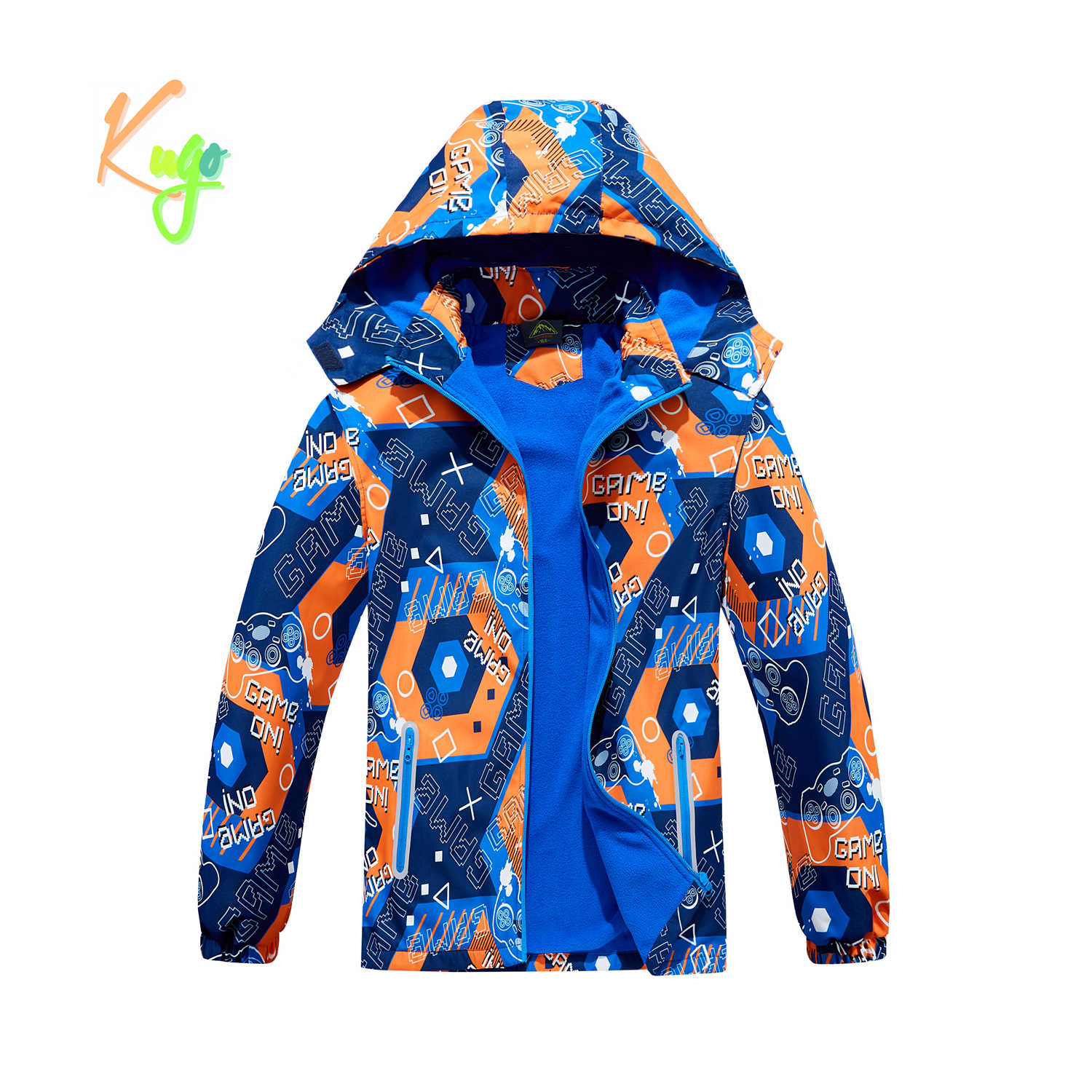 Chlapecká podzimní bunda, zateplená - KUGO B2859, modrá / oranžová Barva: Modrá, Velikost: 146