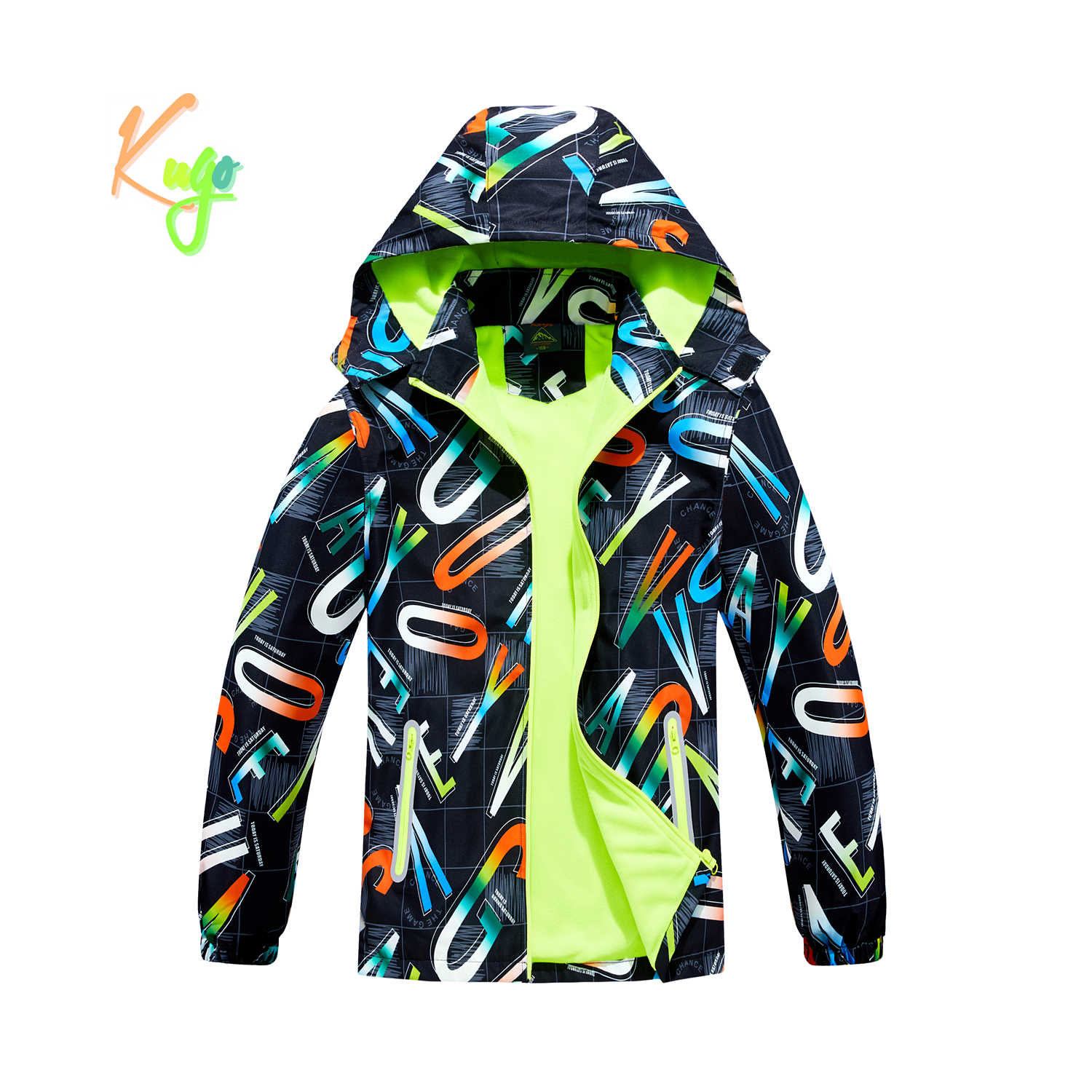 Chlapecká podzimní bunda, zateplená - KUGO B2859, černá, písmena Barva: Černá, Velikost: 158