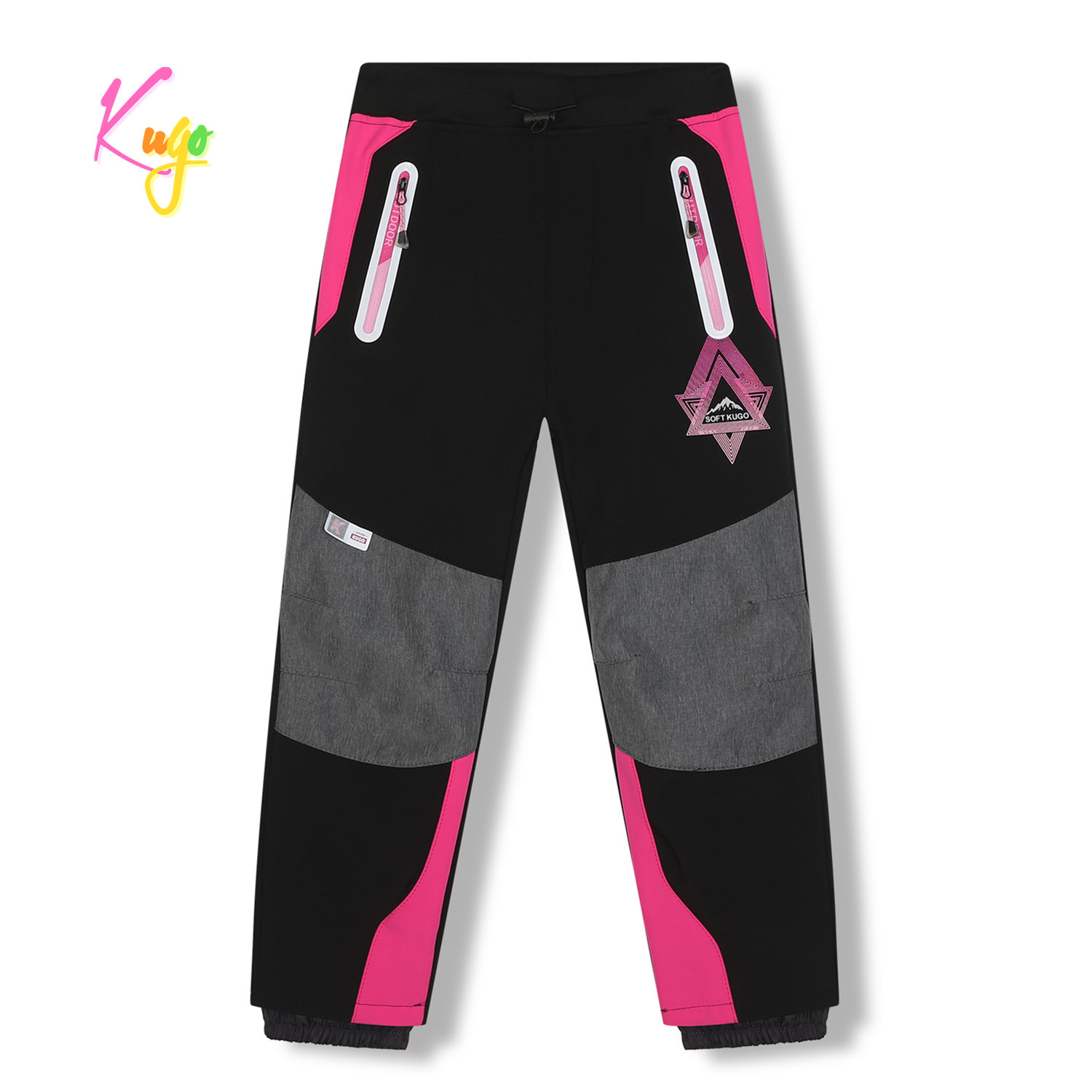Dívčí softshellové kalhoty, zateplené - KUGO HK5620, černá / růžové zipy Barva: Černá, Velikost: 116