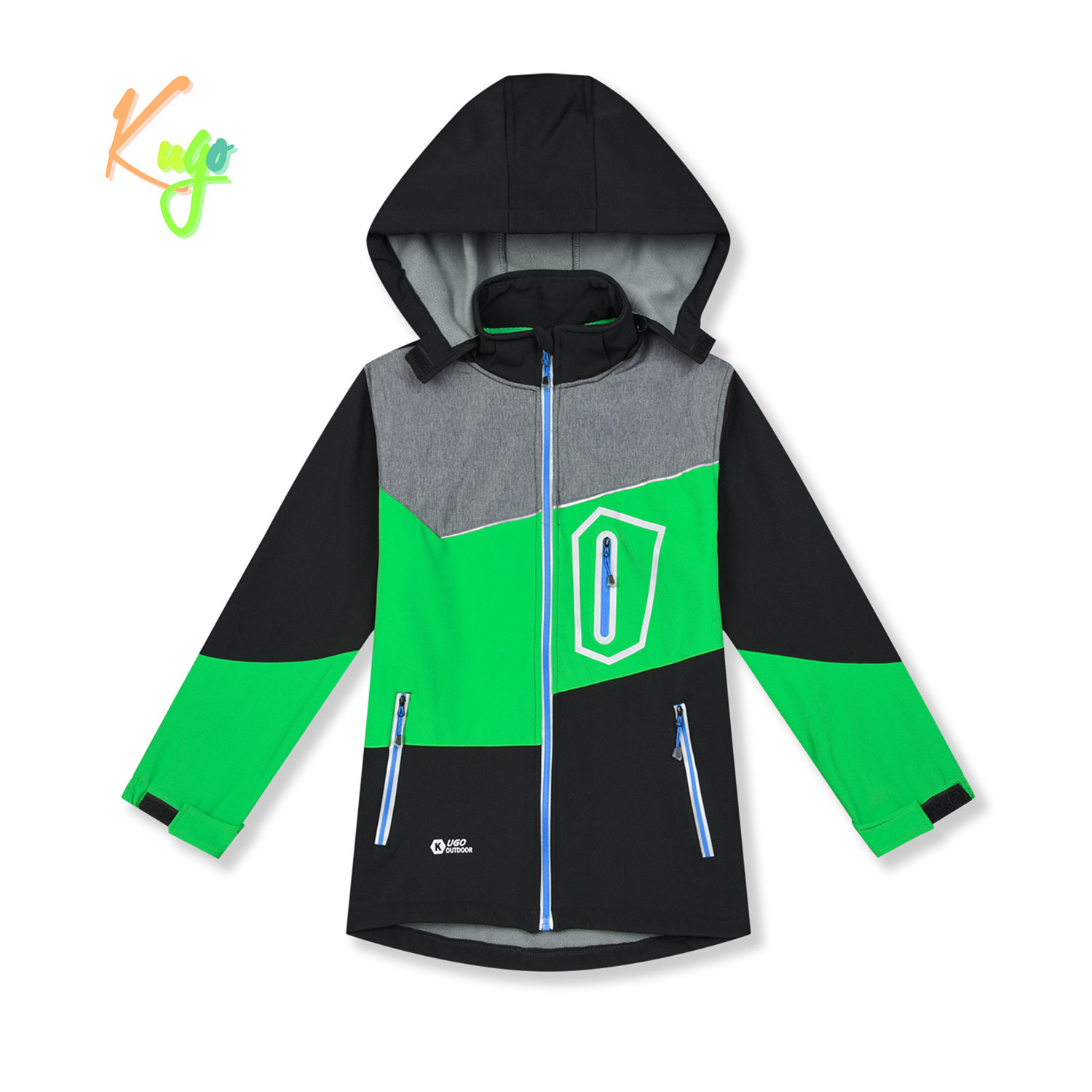 Levně Chlapecká softshellová bunda, zateplená - KUGO HK5605, černá / zelená / šedá Barva: Černá
