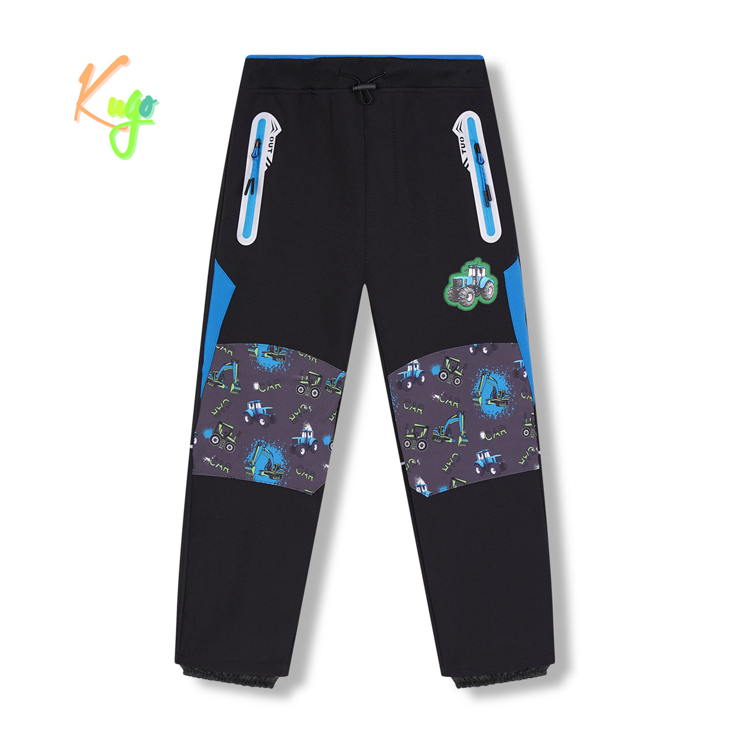 Chlapecké softshellové kalhoty, zateplené - KUGO HK5613, černá / tyrkysové zipy Barva: Černá, Velikost: 122