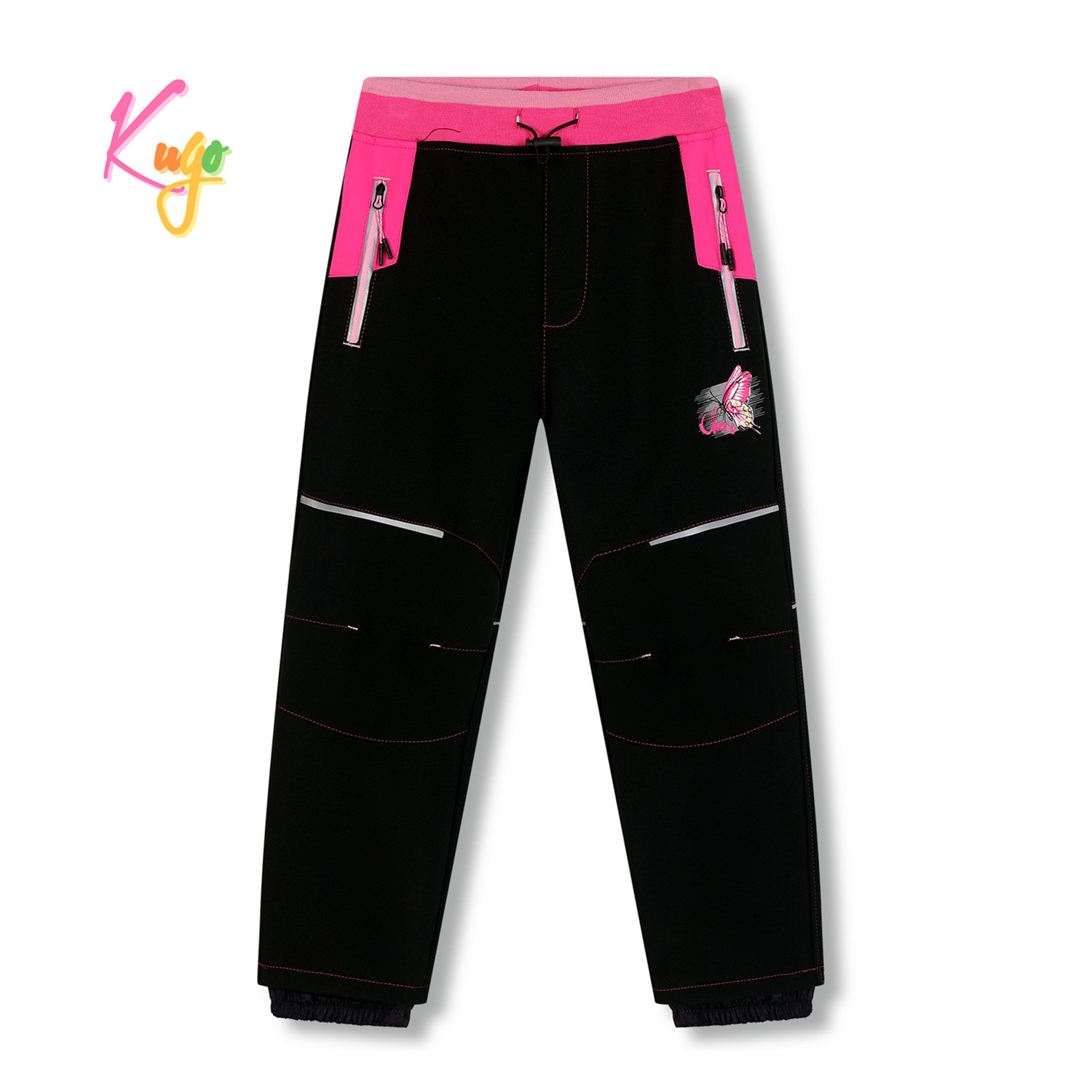Dívčí softshellové kalhoty, zateplené - KUGO HK5612, černá / růžový pas Barva: Černá, Velikost: 104