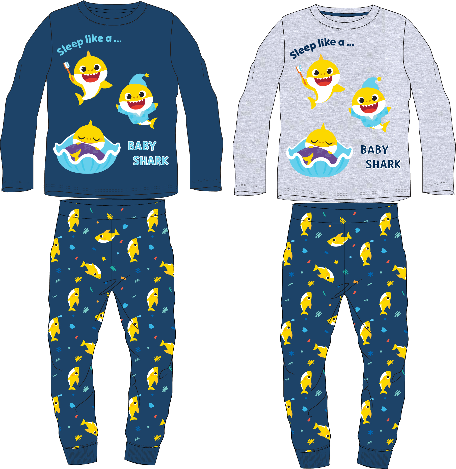 Levně Chlapecké pyžamo - Baby Shark 5204007, šedý melír / tmavě modrá Barva: Šedá