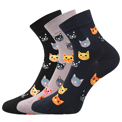 Levně Dámské ponožky Lonka - Felixa kočky, černá, šedá, tmavě modrá Barva: Mix barev