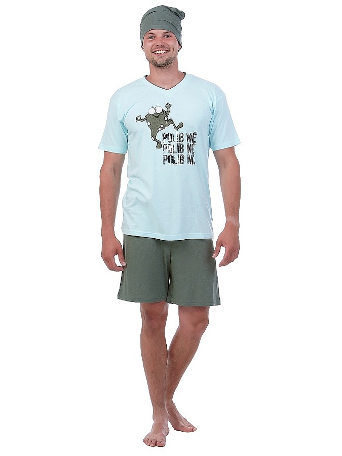 Pánské pyžamo - CALVI 23-169B, mentolová / khaki Barva: Zelinkavá, Velikost: XL
