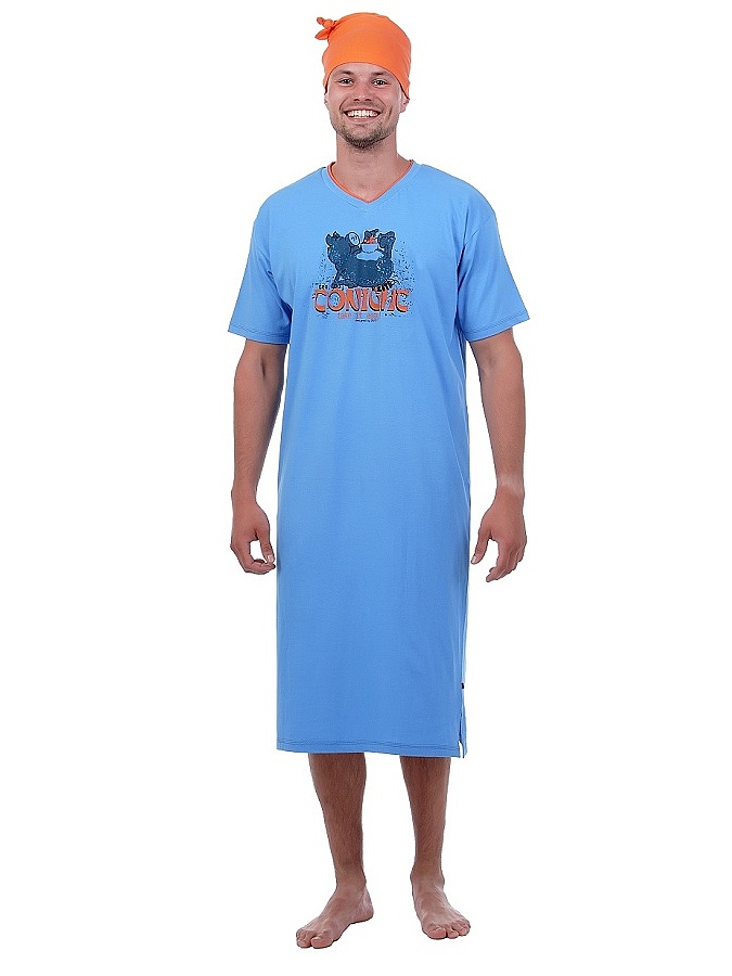 Pánská noční košile - CALVI 23-158A, světle modrá / prase Barva: Modrá, Velikost: M