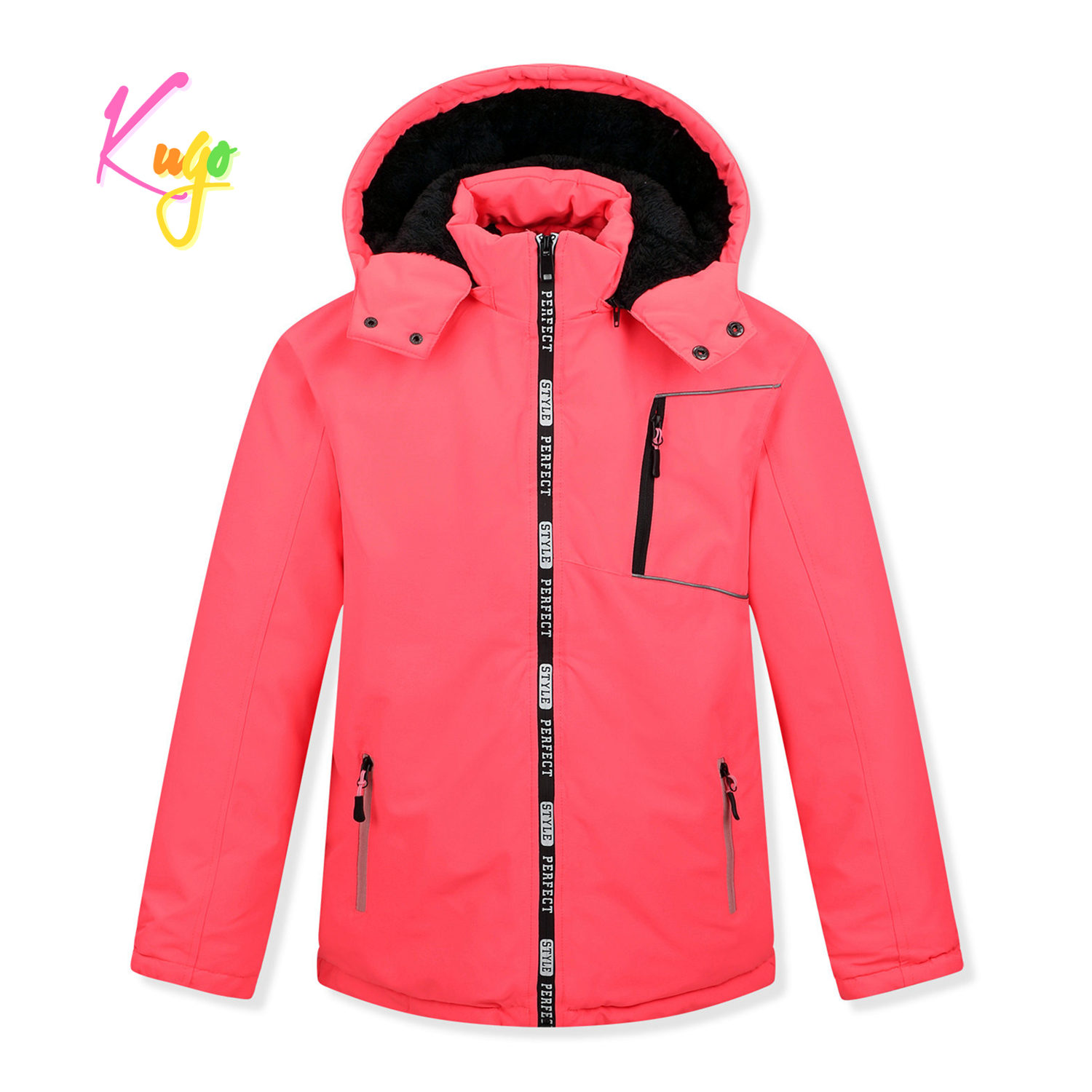 Dívčí zimní bunda - KUGO BU610, neonově lososová Barva: Lososová, Velikost: 158